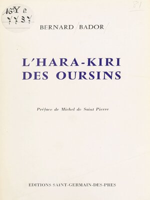 cover image of L'hara-kiri des oursins